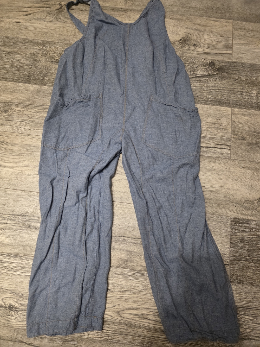 GiGiO USA Women’s Large Chambray Denim Jumpsuit Overalls Wide Leg Pockets